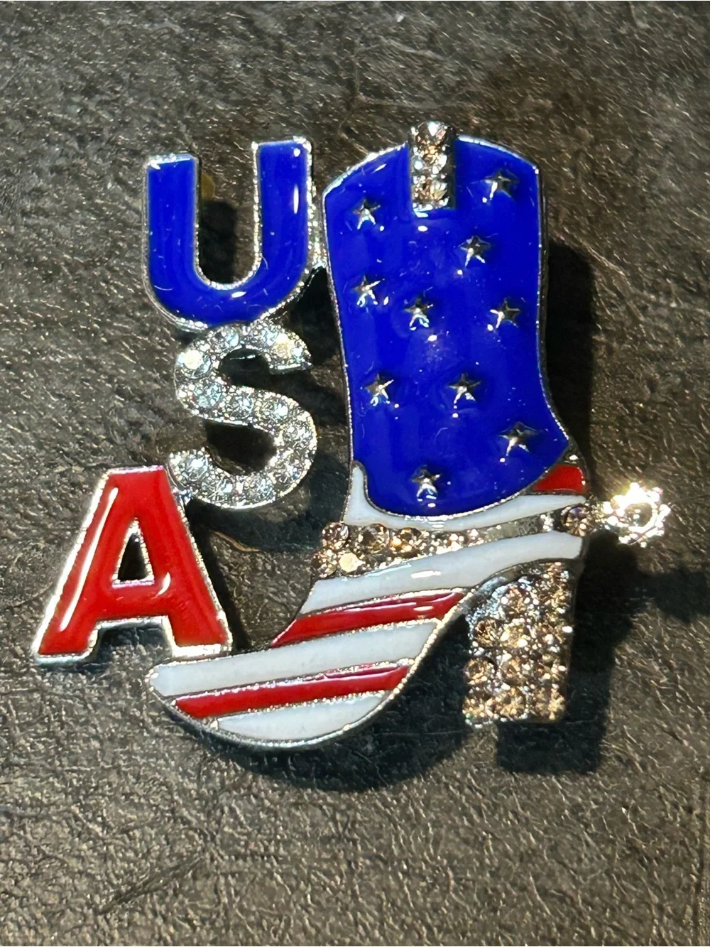 Red, White & Blue USA Charm Bracelet & USA American Flag Boot Brooch
